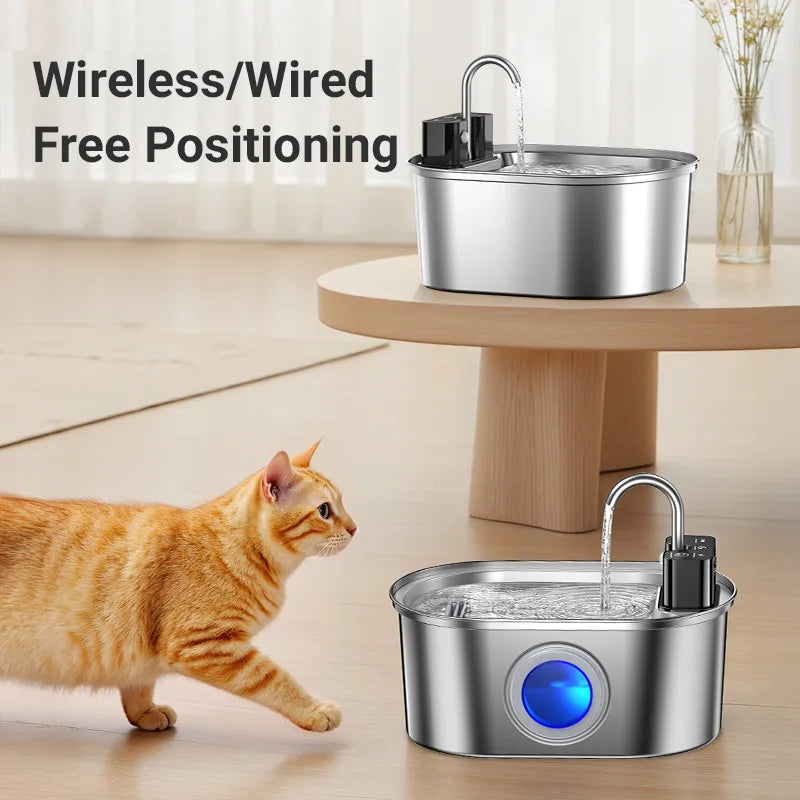 Stainless-steel automatic pet water fountain with flowing filtered water