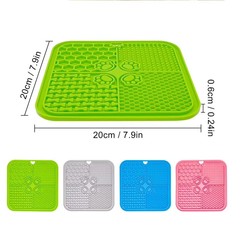 Green snuffle enrichment mat with treats hidden in fabric folds