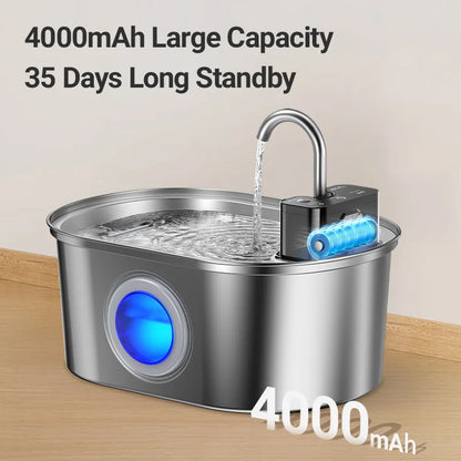 Stainless-steel automatic pet water fountain with flowing filtered water