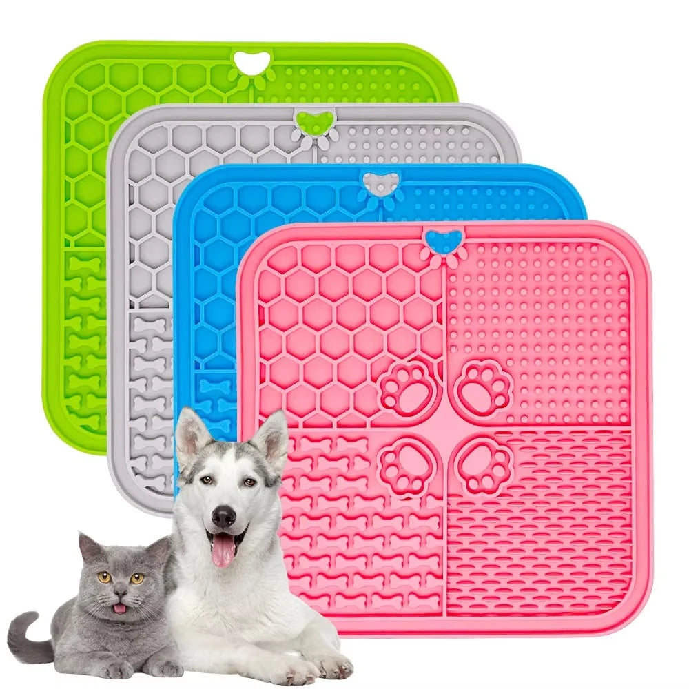 Green snuffle enrichment mat with treats hidden in fabric folds