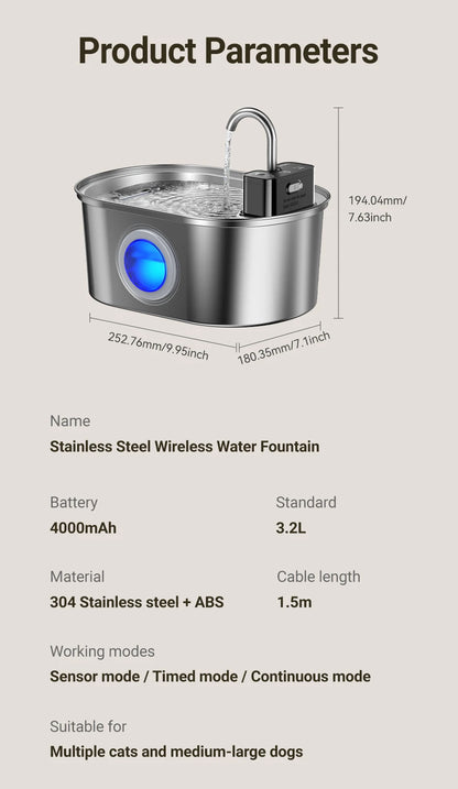 Fontaine à eau automatique en acier inoxydable pour animaux de compagnie