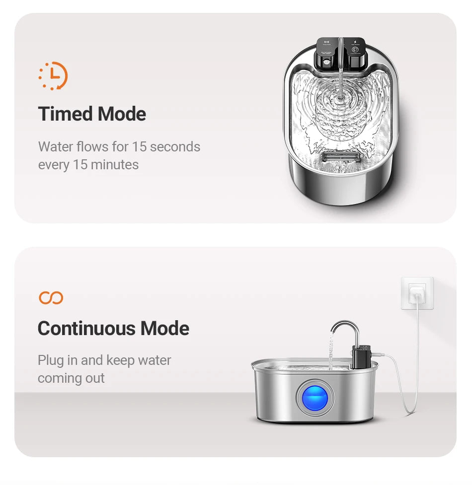 Stainless-steel automatic pet water fountain with flowing filtered water