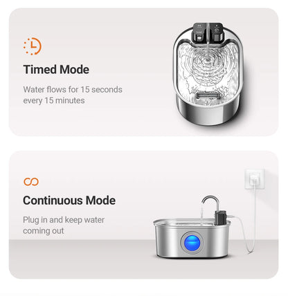 Stainless-steel automatic pet water fountain with flowing filtered water
