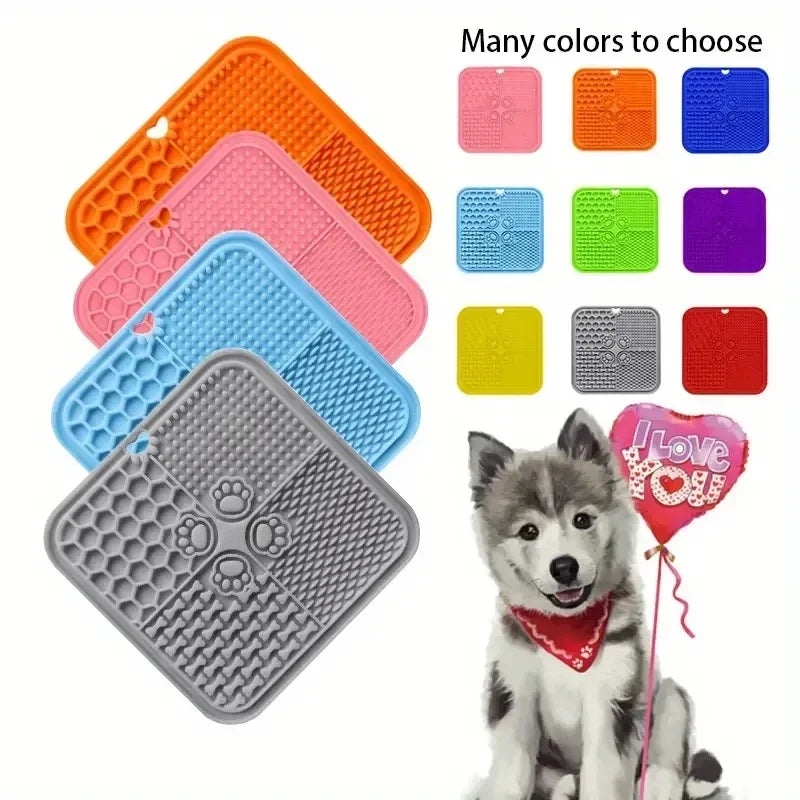 Green snuffle enrichment mat with treats hidden in fabric folds