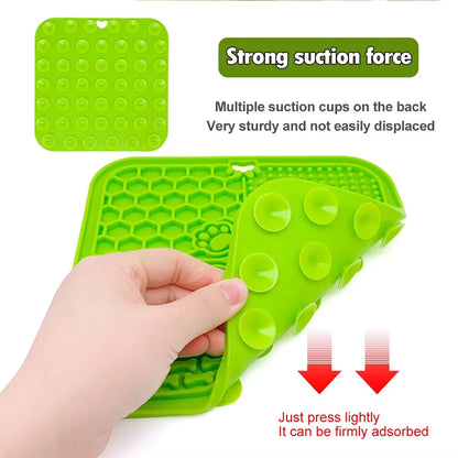 Green snuffle enrichment mat with treats hidden in fabric folds