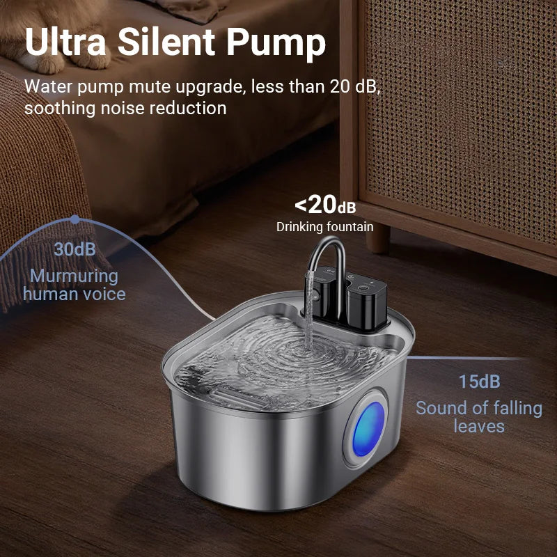 Stainless-steel automatic pet water fountain with flowing filtered water