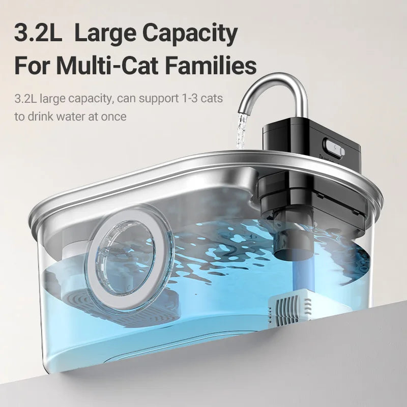 Stainless-steel automatic pet water fountain with flowing filtered water