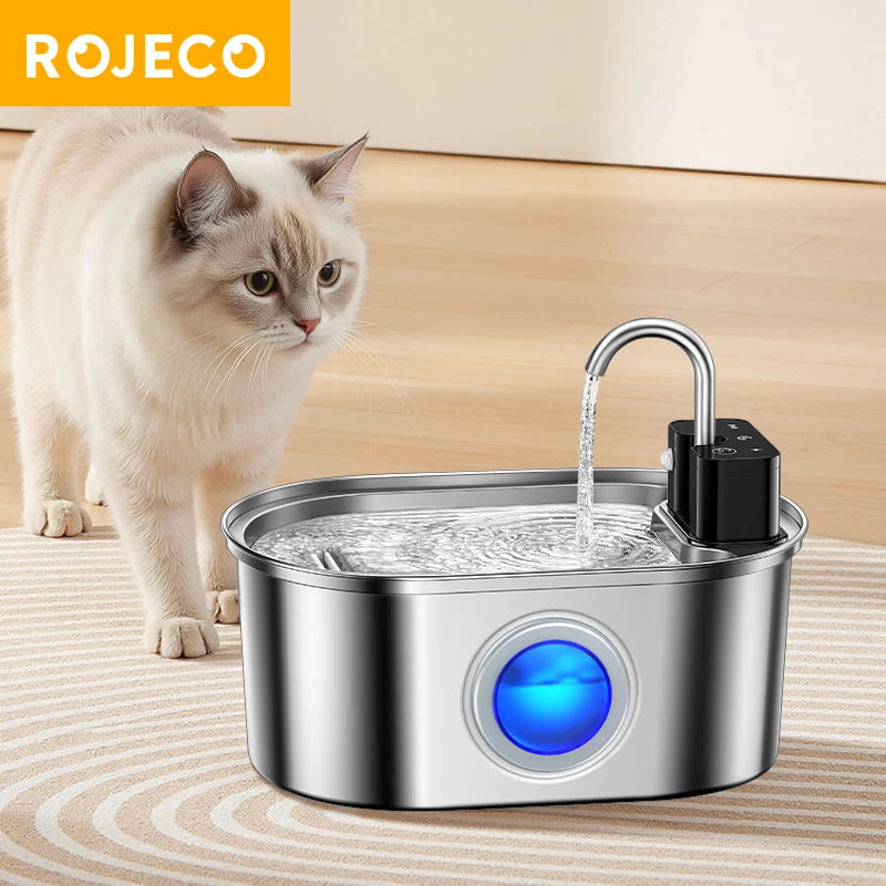 Stainless-steel automatic pet water fountain with flowing filtered water
