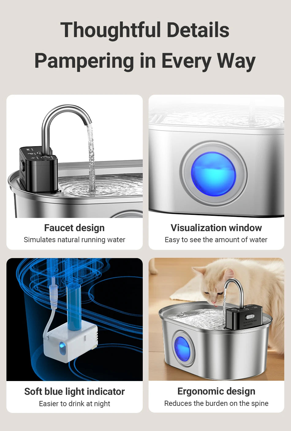 Fontaine à eau automatique en acier inoxydable pour animaux de compagnie
