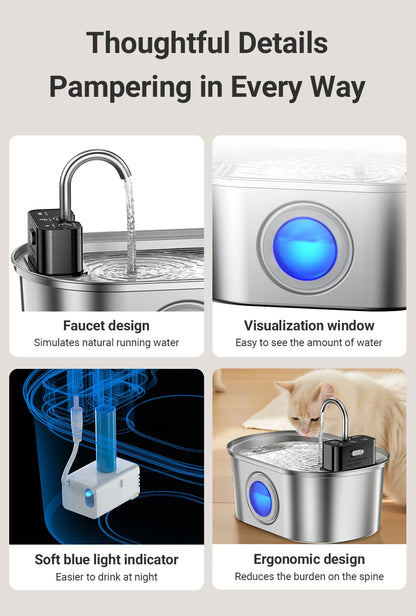 Fontaine à eau automatique en acier inoxydable pour animaux de compagnie