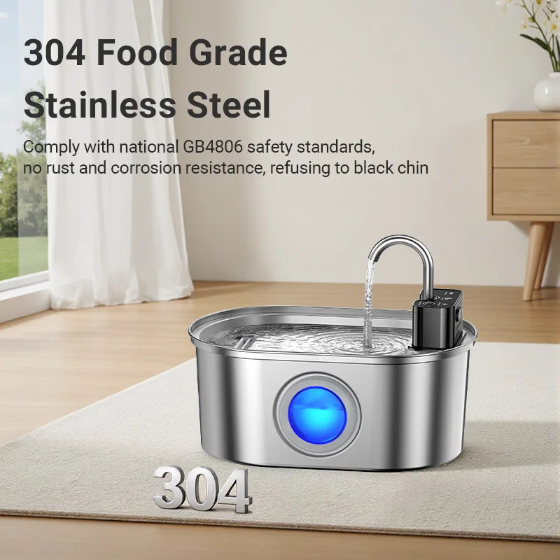 Stainless-steel automatic pet water fountain with flowing filtered water